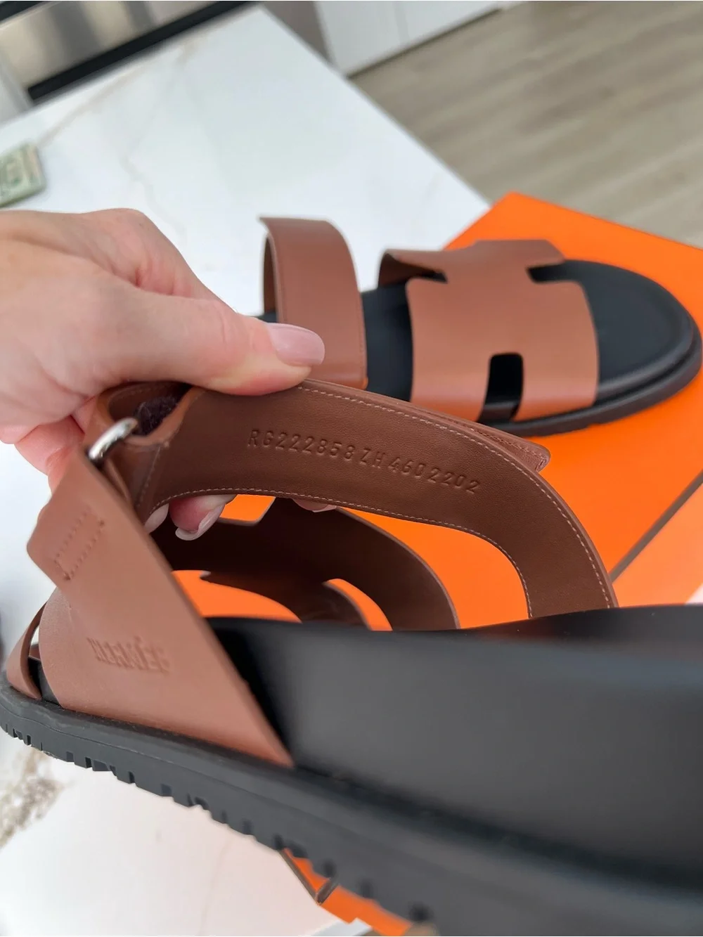 Hermes Chypre Brown Leather Slide Sandals  for Men size 46(13US)